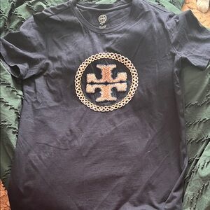 Tory Burch Navy Blue Tee with Embroidered Logo